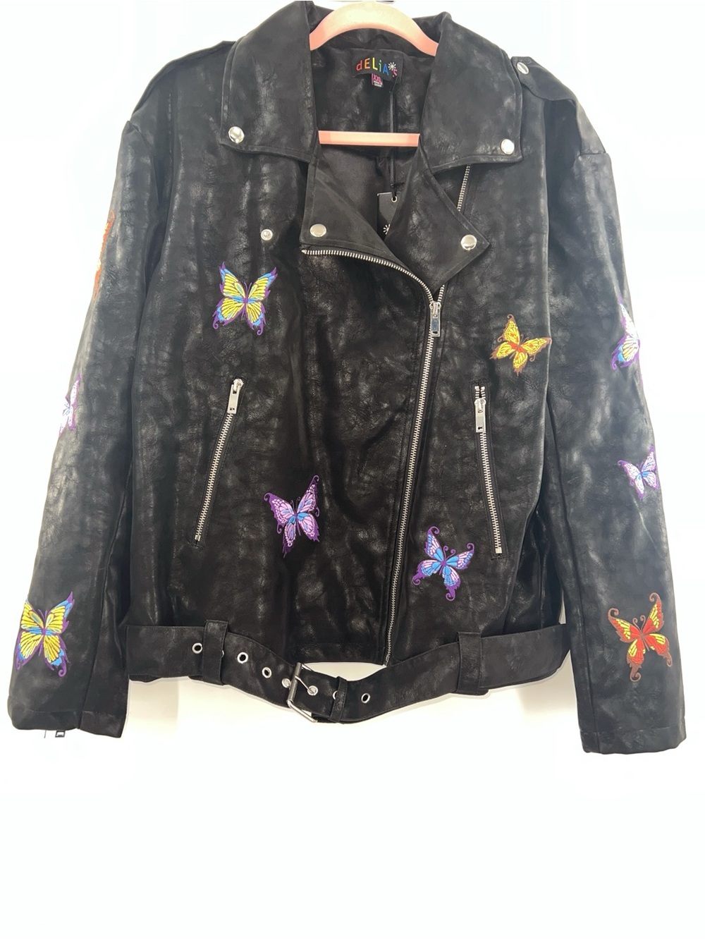 Delia*s by Dolls Kill NWT Days Flutter By Embroidered Moto Jacket size XXL - Picture 1 of 6